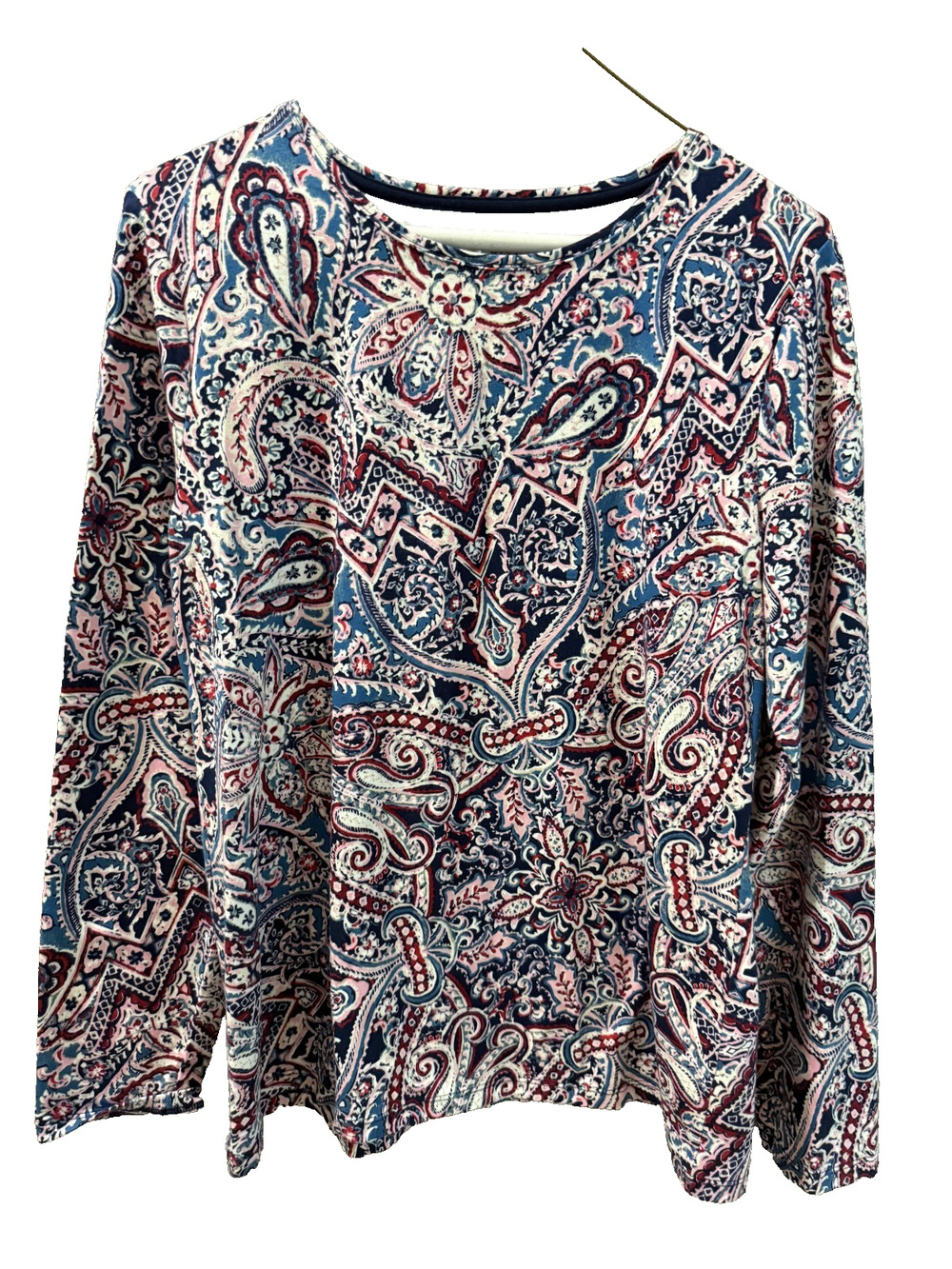 Talbots Women's Tee Paisley Tee Rose/Blue Size L Casual Preppy Boho